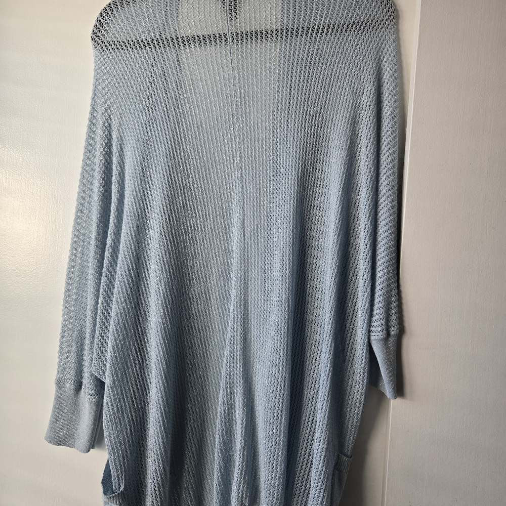 Chicos Travelers Light Blue, Slight Metallic Open-Front Cardigan-Size 3/ X Large - Picture 7 of 13